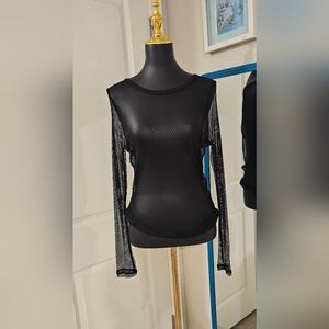 Classic Black Fishnet Long Sleeve Shirt Size XL